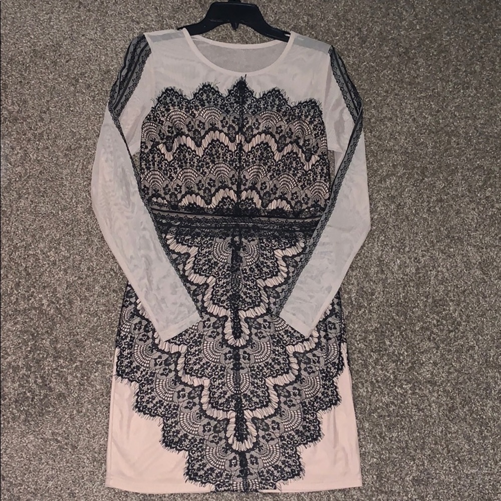 Nude lace long sleeve dress